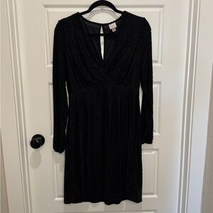 A New Day black Swiss dots flowy V-neck empire waist dress Size S